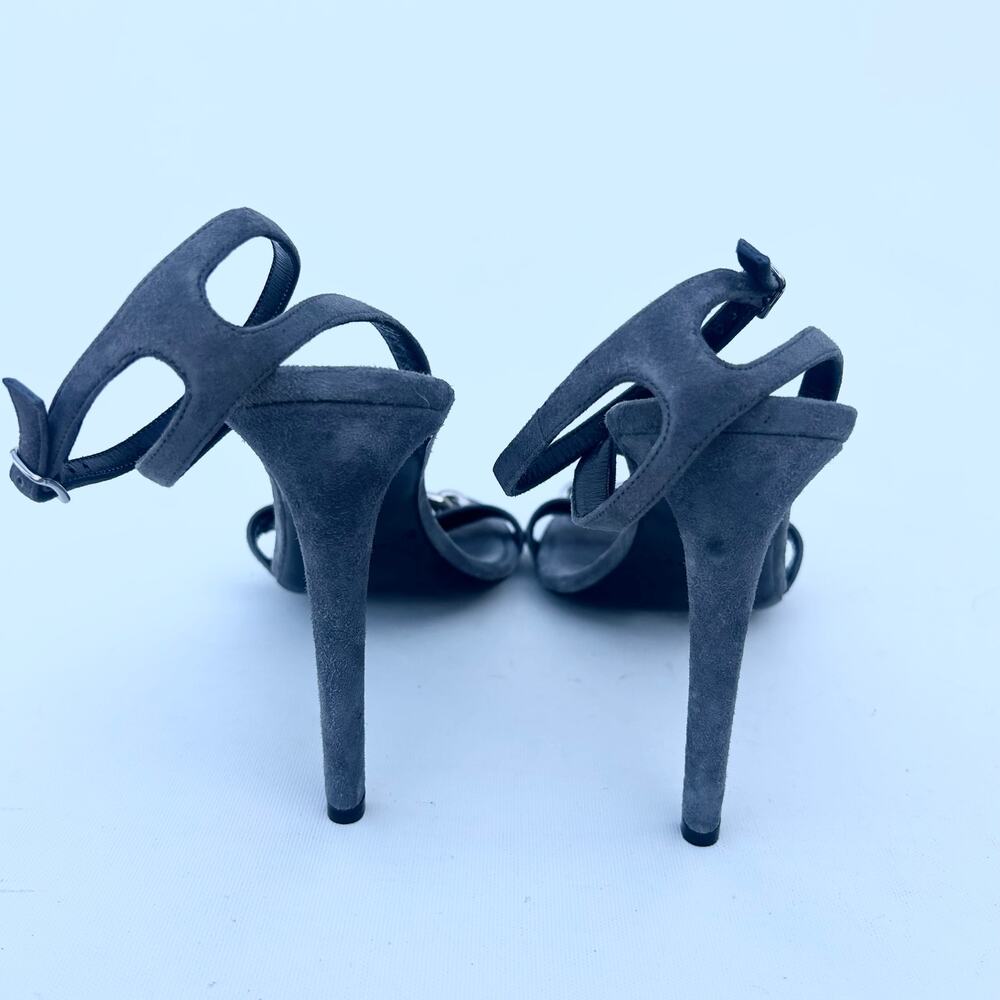 Balenciaga Maillon Suede Ankle Strap Heels Gray Grey Silver 41 Pumps 11 - Picture 9 of 11